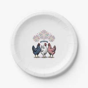 Patriotic Chicken Trio Vintage Engraving Vector De Paper Plate