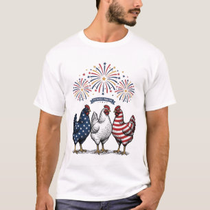Patriotic Chicken Trio Vintage Engraving Vector De T-Shirt
