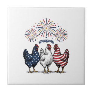 Patriotic Chicken Trio Vintage Engraving Vector De Tile