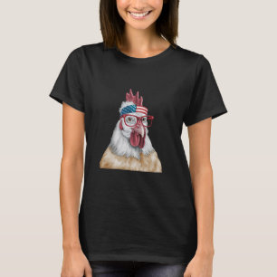 Patriotic Chicken with American Bandanna Funny Far T-Shirt