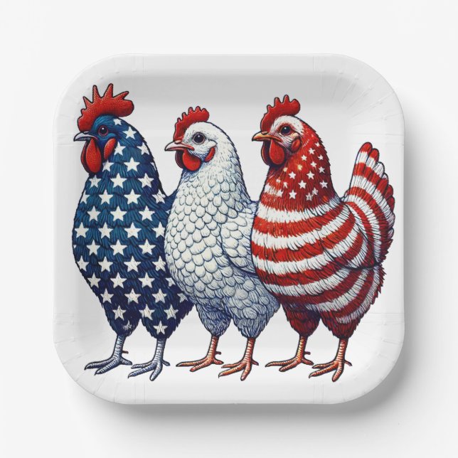 Patriotic Chickens  Paper Plate (Front)
