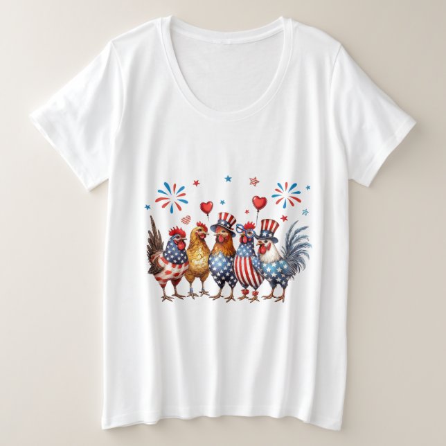 Patriotic Chickens  Plus Size T-Shirt (Design Front)