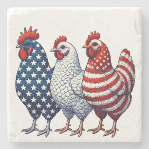 Patriotic Chickens  Stone Coaster