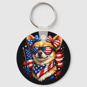 Patriotic chihuahua american flag sunglasses 4th o key ring