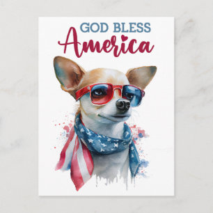 Patriotic Chihuahua, God Bless America Postcard