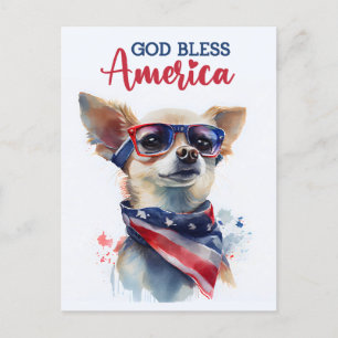 Patriotic Chihuahua, God Bless America Postcard