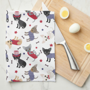 Patriotic Chihuahua Pattern Tea Towel