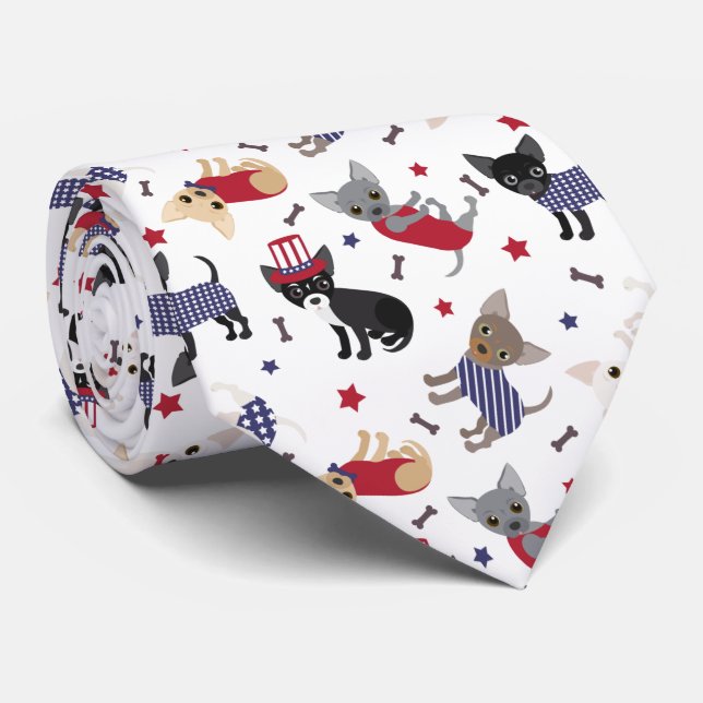 Patriotic Chihuahua Pattern Tie (Rolled)