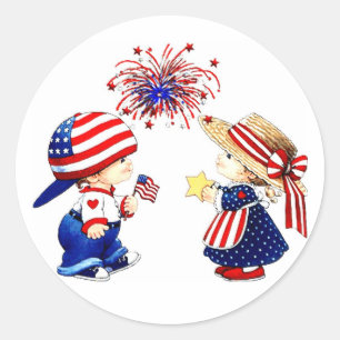 Patriotic Children Classic Round Sticker
