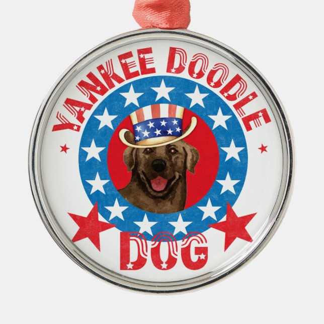 Patriotic Chocolate Lab Metal Tree Decoration (Front)