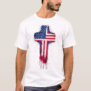 "Patriotic Christian American Flag Cross T-Shirt