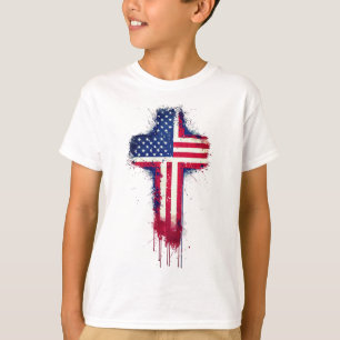 "Patriotic Christian American Flag Cross T-Shirt