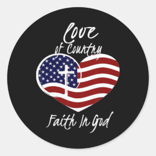 Patriotic Christian Faith In God Heart Cross Ameri Classic Round Sticker