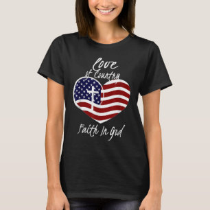 Patriotic Christian Faith In God Heart Cross Ameri T-Shirt
