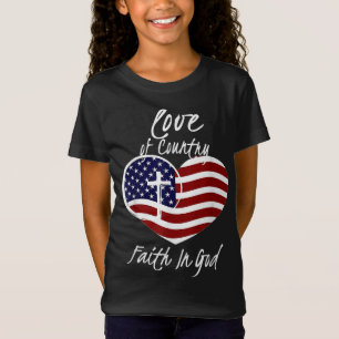 Patriotic Christian Faith In God Heart Cross Ameri T-Shirt