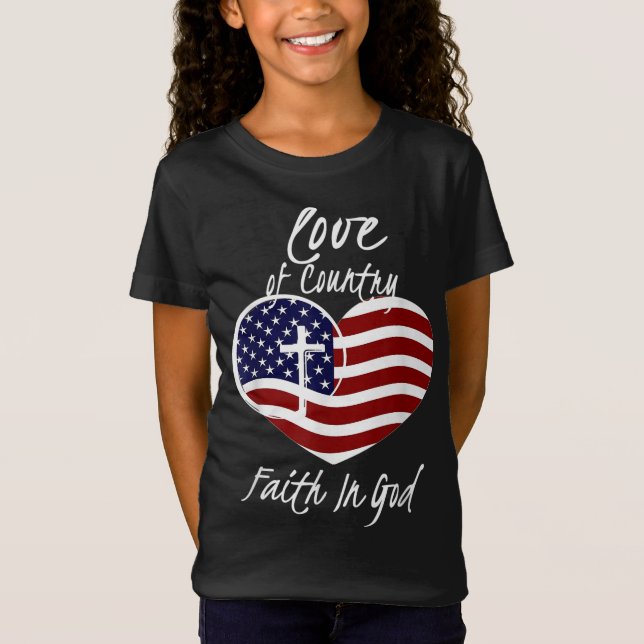 Patriotic Christian Faith In God Heart Cross Ameri T-Shirt (Front)