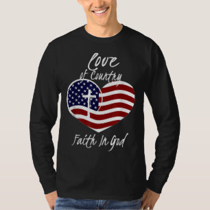 Patriotic Christian Faith In God Heart Cross Ameri T-Shirt