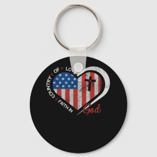 Patriotic Christian Faith In God Heart Cross Flag Key Ring
