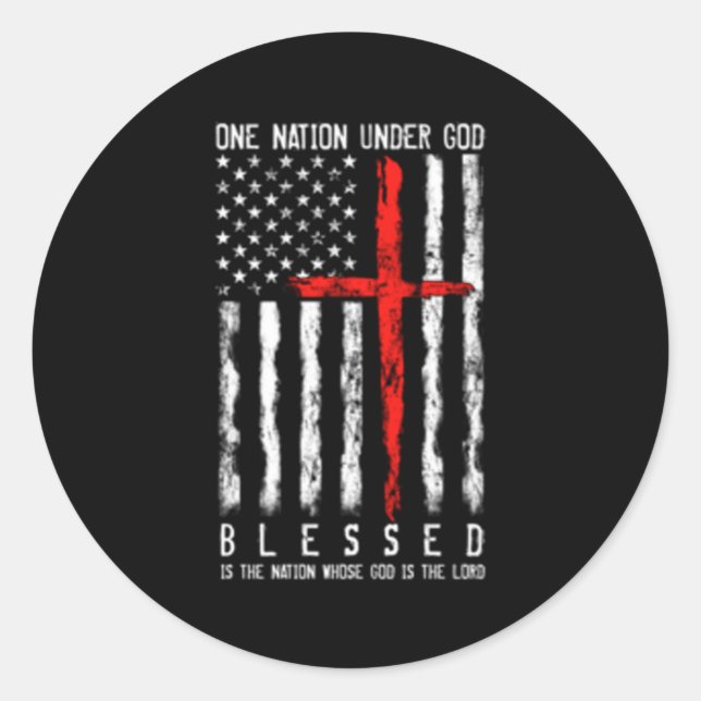 Patriotic Christian Flag Blessed One Nation Under  Classic Round Sticker (Front)