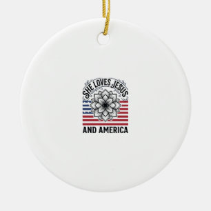 Patriotic Christian Flower Vintage T-Shirt Ceramic Tree Decoration