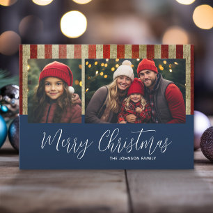 Patriotic Christmas 2 photo collage USA Flag Holiday Card