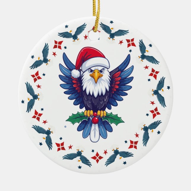 Patriotic Christmas American Bold Eagle Ceramic Tree Decoration (Front)