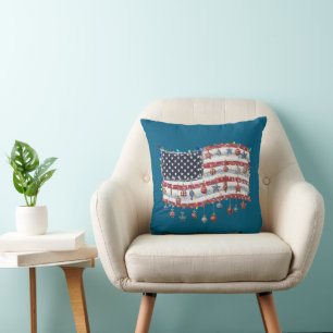 Patriotic Christmas American Flag with Lights Cushion
