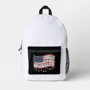 Patriotic Christmas American Flag with Lights Printed Backpack