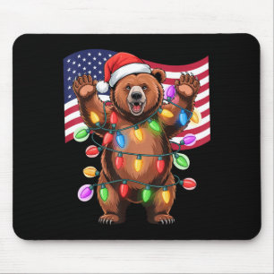 Patriotic Christmas Grizzly Bear Holiday Light San Mouse Pad