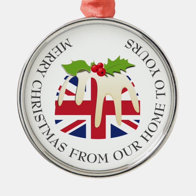 Patriotic | Christmas Pudding | UNION JACK Metal Tree Decoration (Front)