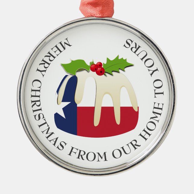 Patriotic | Christmas Pudding with | TEXAS FLAG Metal Tree Decoration (Front)