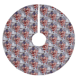 Patriotic Christmas Santa Holding American Flag Brushed Polyester Tree Skirt