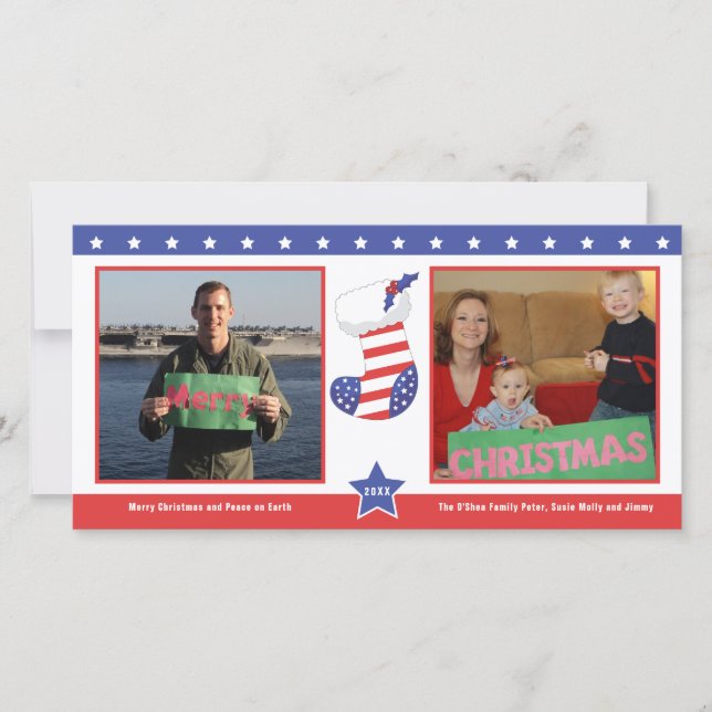 Patriotic Christmas Stocking Holiday Card (Front)