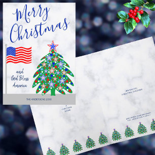 Patriotic Christmas Tree American Flag Holiday Card