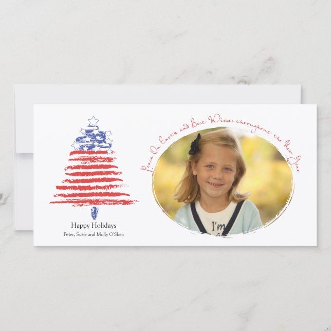 Patriotic Christmas Tree Holiday Card (Front)