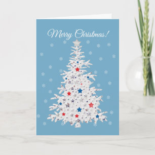 Patriotic Christmas Tree on blue Holiday Card