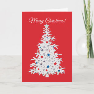 Patriotic Christmas Tree on red Holiday Card