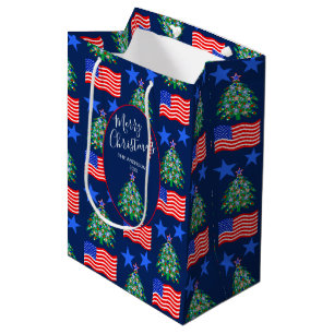 Patriotic Christmas Tree Pattern Personalised Medium Gift Bag
