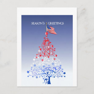 Patriotic Christmas Tree with American Flag Holiday Postcard