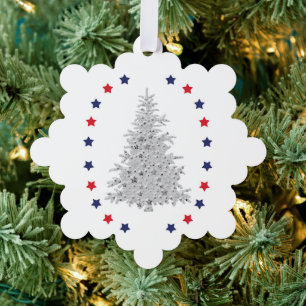 Patriotic Christmas tree with red and blue stars Decoration Card