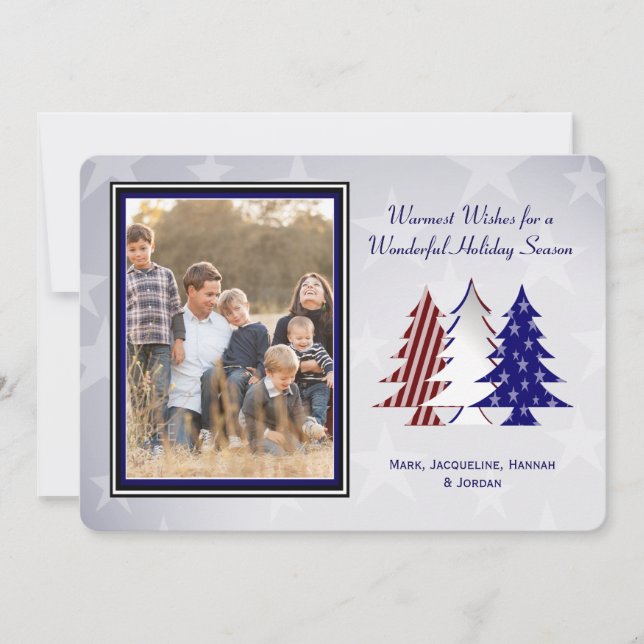 Patriotic Christmas Trees Flat Card Greeting (Front)
