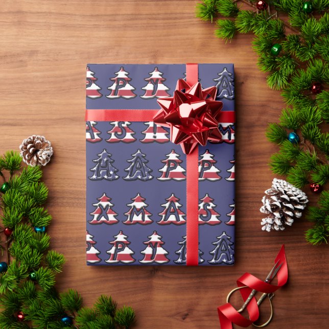 Patriotic Christmas Trees Happy XMAS Wrapping Paper (Holiday Gift)