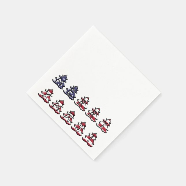 Patriotic Christmas Trees Merry XMAS Napkin (Corner)