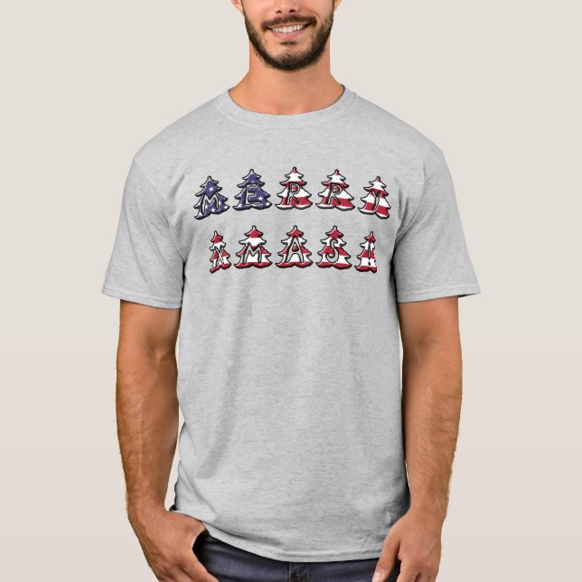 Patriotic Christmas Trees Merry XMAS T-Shirt (Front)