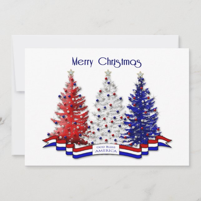 Patriotic Christmas Trees, Military Thank You Card (Front)