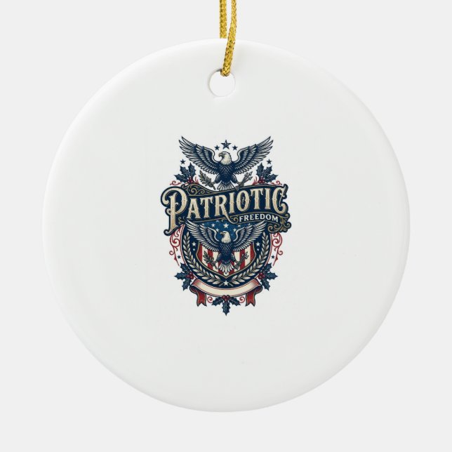 Patriotic Christmas Vector Graphic Tee (2) Ceramic Tree Decoration (Front)