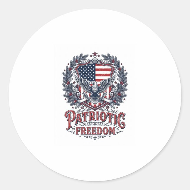 Patriotic Christmas Vector Graphic Tee Classic Round Sticker (Front)