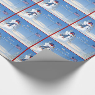 Patriotic Christmas Wrapping Paper -Snowman Salute