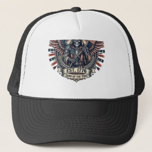 Patriotic Chrome Reaper Dark Patriot Skeleton & Re Trucker Hat
