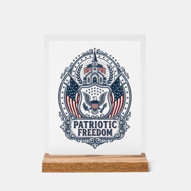 Patriotic Church Camp Vector Graphic Tee Acrylic Sign (Front)